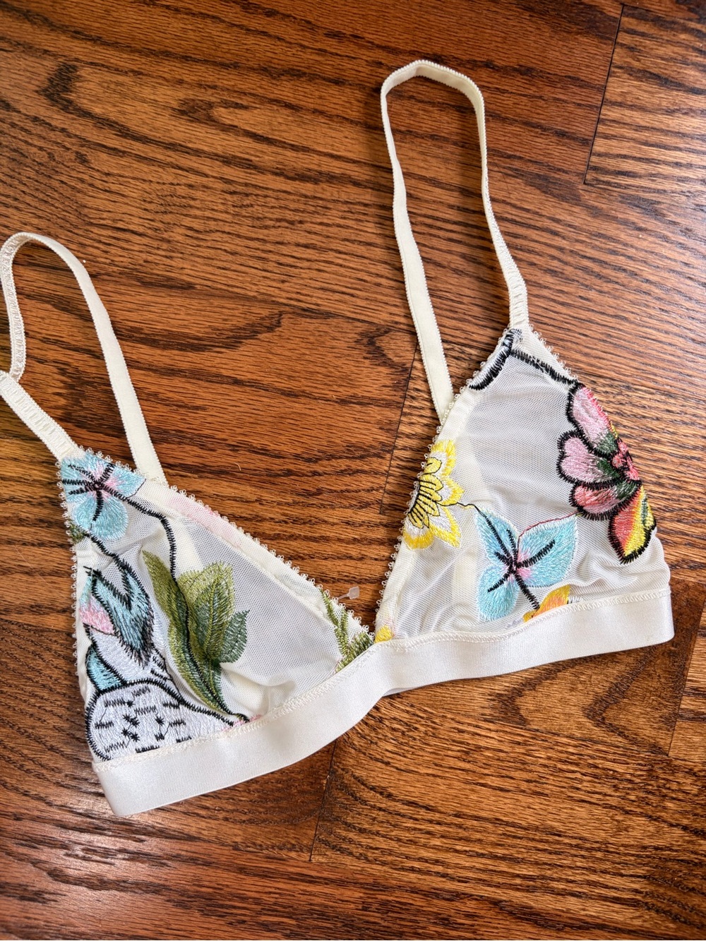 Honey Punch White Floral Embroidered Bralette with Multicolor Flowers